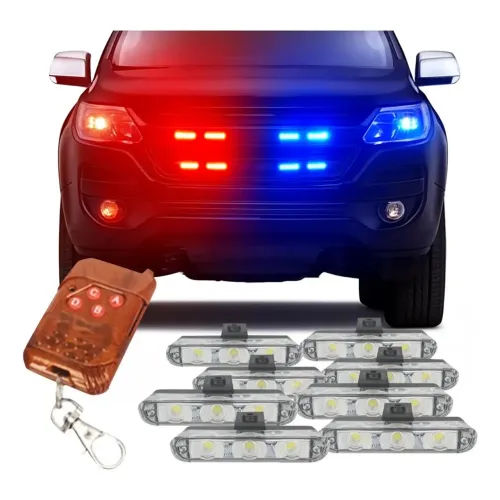 Giroflex Led Polícia Strobo Grade C/ Controle Azul Vermelho