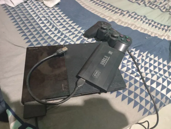 Ps2 slim todos os cabos com hd140 jogos, leitor funcionando, 1 controle e memory card