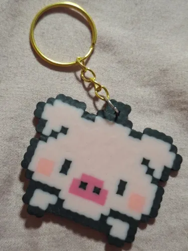 Chaveiro Animais Fofos Fazenda Porco Hama Beads Pixel Art Feito à mão