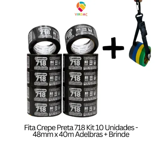 Kit 10 Fitas Crepe Preta 48mm x 40m 718 Adelbras