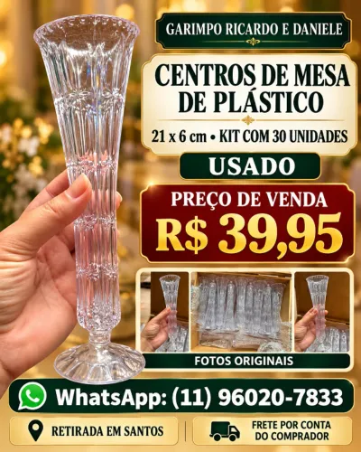 Kit 30 Centros de Mesa de Plástico Transparente 21 x 6 cm