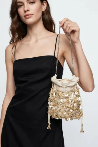 Bolsa Zara Lantejoula marrom claro nova