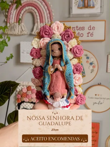 Santinha Santa Artesanal Feito à Mão Amigurumi Nossa Senhora Guadalupe Perpétuo