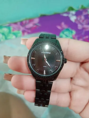Relógio Mondaine Feminino Cristais Visor Texturizado Preto