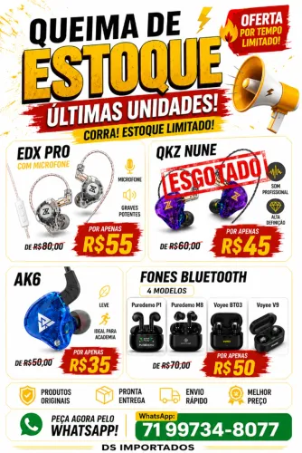 Fones de Ouvido, com Cabo e Bluetooth - Queima de Estoque