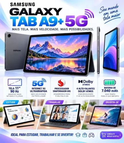 Tablet Galaxy Tab A9+ 64GB por R$ 1.099 à vista! Aproveite!