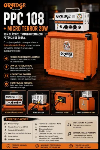 Orange Microterror (Amplificador Orange PPC 108 + Cabeçote Micro Terror 20w)