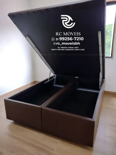 Cama box completa Baú Queen 1.58x1.98 Bipartido Blindado com Pistão a Gás