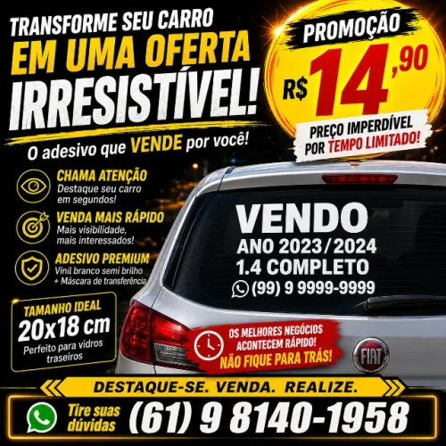 Adesivo VENDO Personalizado para Carro - 20x18 cm - R$ 14,90