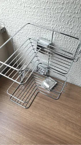 Suporte De Canto Porta Shampoo Duplo Parede Ventosa
