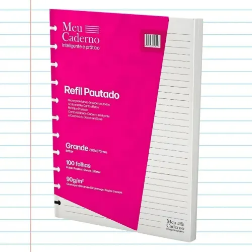 CADERNO INTELIGENTE REFIL GRANDE PAUTADO 100 FOLHAS 90G