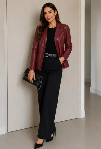 Jaqueta feminina de couro legitimo vinho tam P
