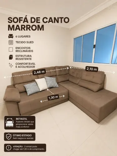 SOFÁ DE CANTO MARROM - 6 LUGARES
