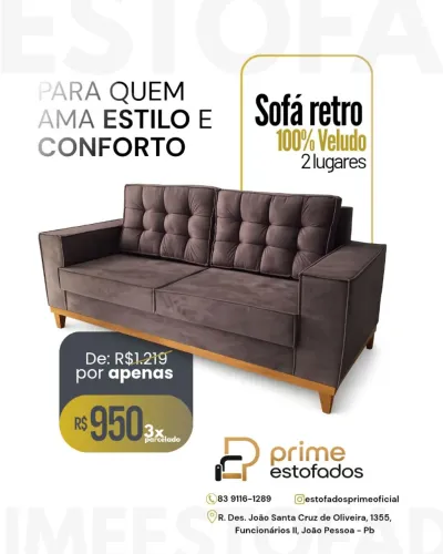 Sofá Retro em veludo 2 Lugares