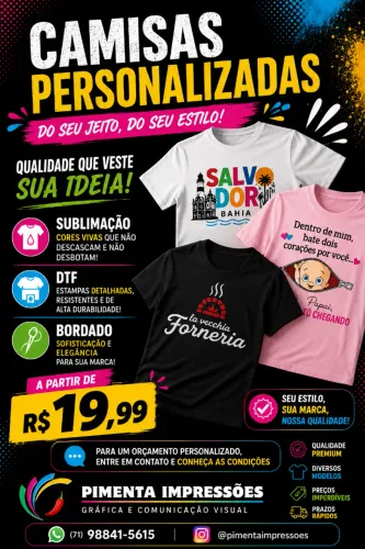Camisa personalizada (Sublimação / DTF / Pintura / Bordado)