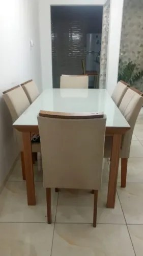 Mesa 6 cadeiras com tampo de vidro