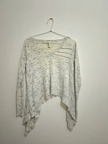 Blusa manga longa basic mescla cinza e branco tamanho M