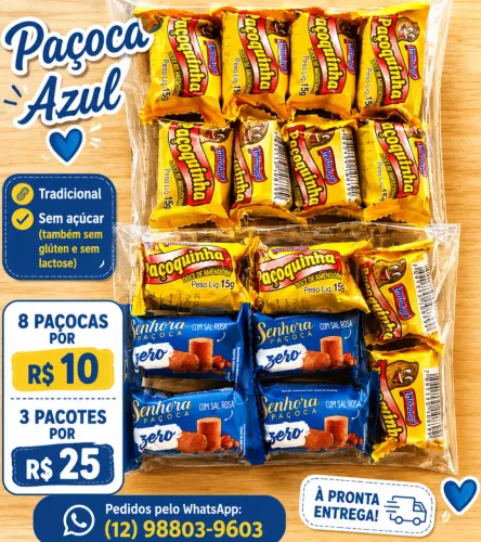 Paçoca Azul - Tradicional e Sem Açúcar