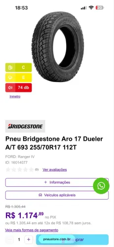 Pneus Bridgestone 255x70 AT aro 17