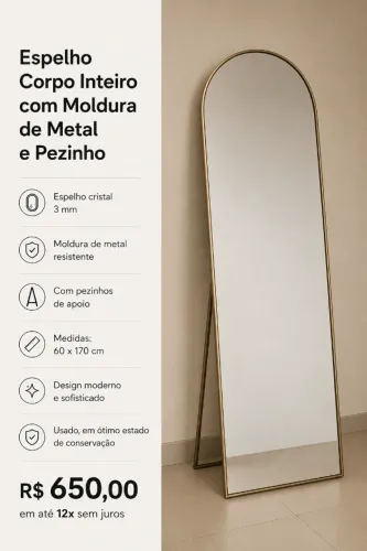 Espelho de Corpo Inteiro com Moldura e Pezinho