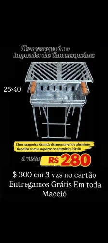 Churrasqueira Grande Desmontável de Alumínio fundido com suporte de Alumínio 