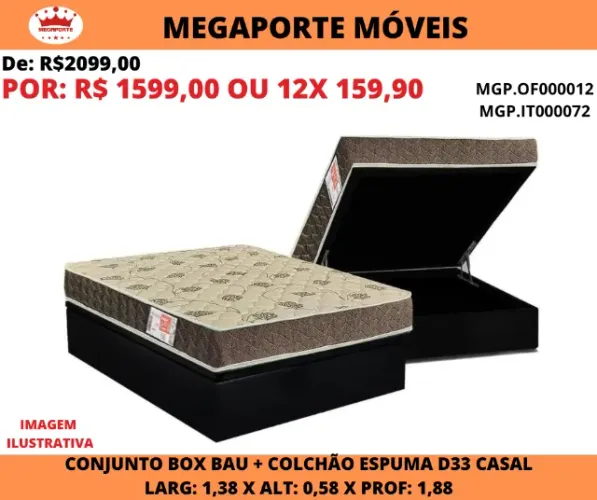 Conjunto Box Bau Casal + Colchão Espuma D33