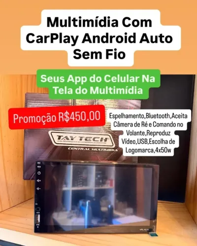 Multimidia Mp5 Carplay Android Auto e Espelhamento Sem Fio Bluetooth Tela 7 Polegadas Usb