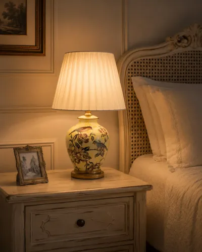 Abajur Provençal Floral em Cerâmica Pintada | 51 cm
