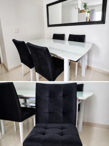 Mesa Jantar tampo em vidro 4 cadeiras