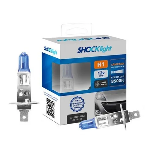 Par Lâmpadas Super Branca H1 8500k Tipo Xenon 12v 55w Shocklight - Fiat Pálio