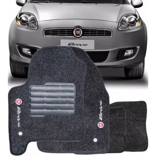 Jogo de Tapete Automotivo em Carpete Preto Fiat Bravo
