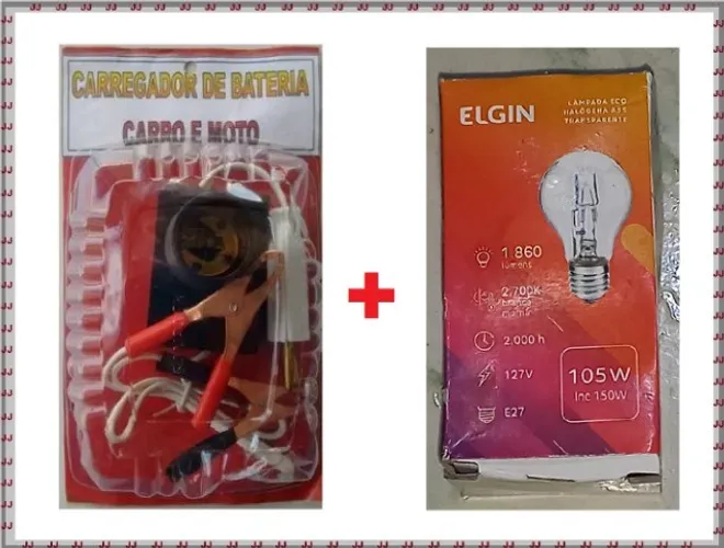 Carregador de bateria com lâmpada para Carro e Moto Universal