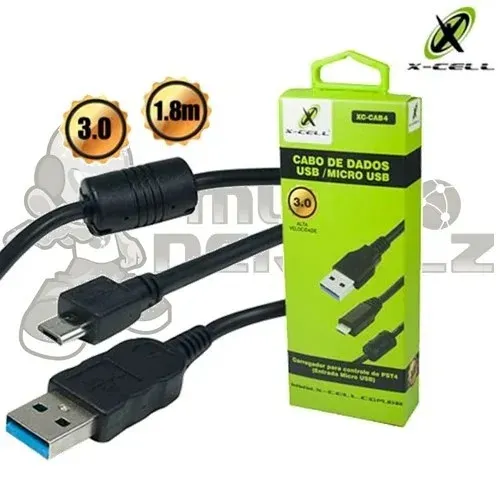 Cabo de Carregamento e Dados Para PS4 , Micro USB (V8), 1.80 M - X-Cell em São Luís ma