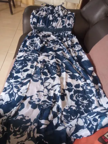 Vestido longo estampado tons azul e branco lindooooo!!!