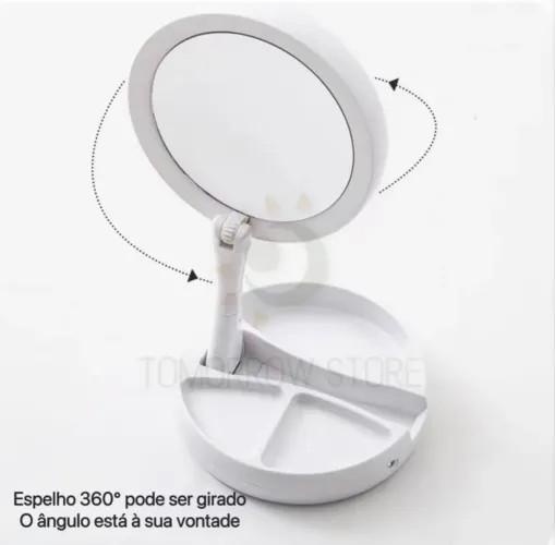 Espelho De Maquiagem Com Luz Dobrável Portátil Articulado 10x Aumento