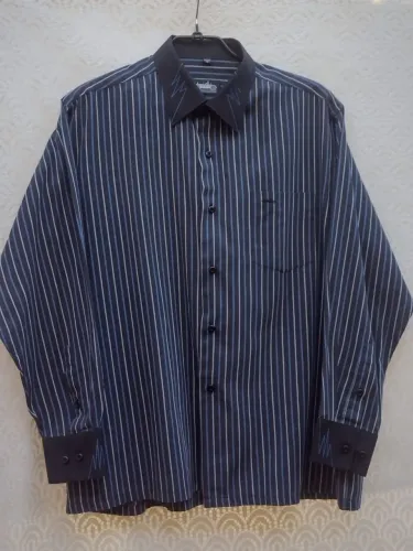 Camisa Social Listrada Azul e Preto