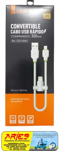 CABO MICRO USB COM ADAPTADOR PARA LIGHTNING BASIKE BA-CBO9984 30 CM 2.4A
