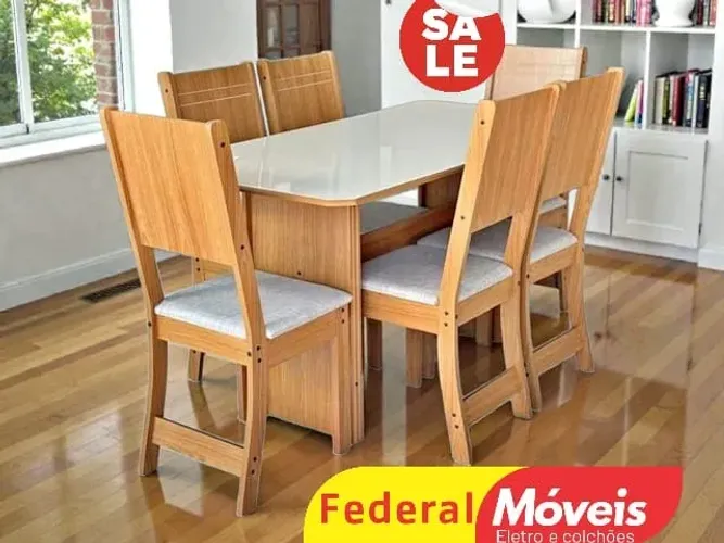 Mesa de Jantar c/ 6 Cadeiras 1,50X0,76m (TEMOS CREDIÁRIO)