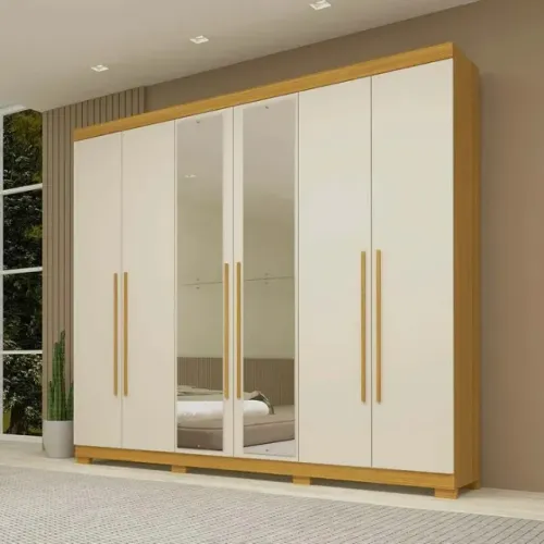 Guarda Roupa Casal 243,90Cm 6 Portas Com Espelho Com 4 Gavetas - Em Oferta