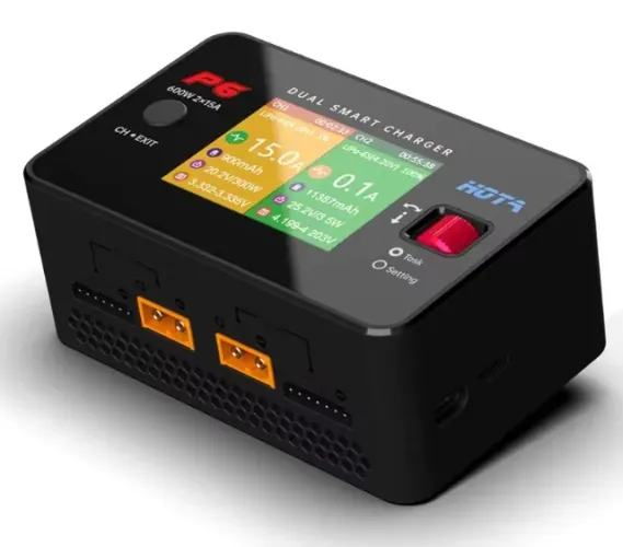 Carregador Duplo de Bateria Hota P6 Nife, Nimh, Life, Lion, Lipo, Etc. C/ Fonte 12v - 8A