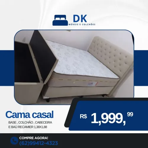 Cama Casal Completa com Baú Recamier - DK Móveis