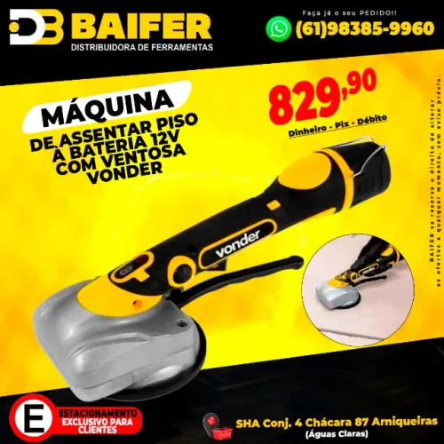Máquina de Assentar Piso à Bateria 12V Com Ventosa Vonder