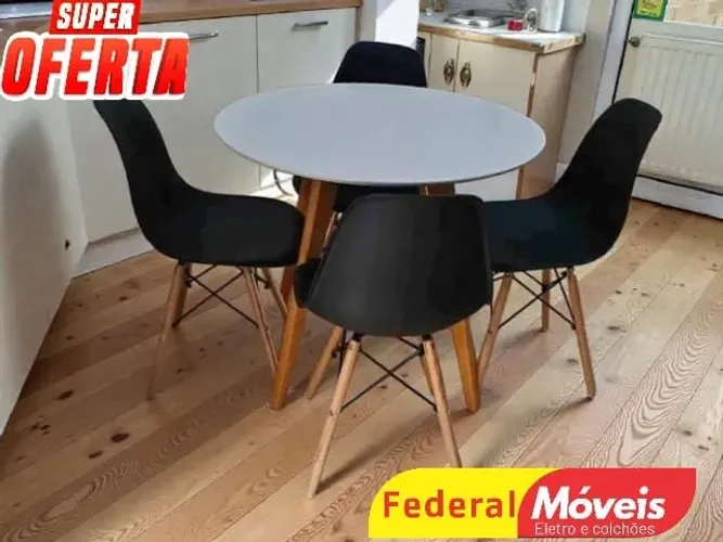Mesa 90cm Pés Madeira c/ 4 Cadeiras (TEMOS CREDIÁRIO)