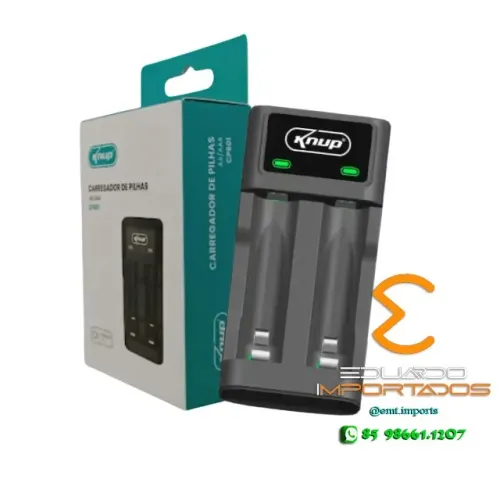 Carregador de Pilhas AA/AAA 2 Slots Led Indicador e Conexão Tipo-C KP-CP601