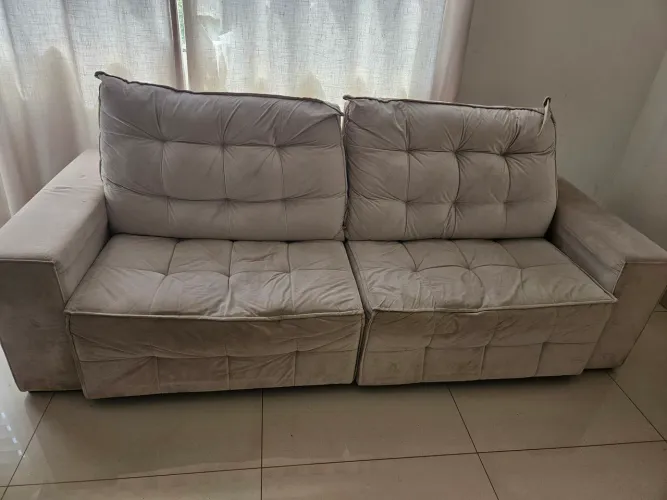 Sofá retrátil reclinável 2,60m x 1,15m(1,60m aberto) suede bege
