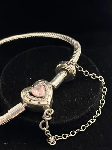 Pulseira Pandora Coração Rosa