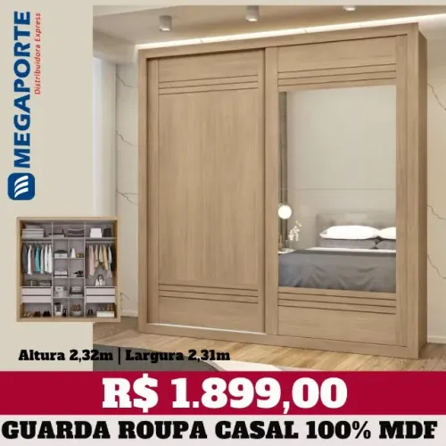 Guarda Roupa Casal 100% MDF 2 Portas de Correr com Espelho (Novo) Entrega Grátis!