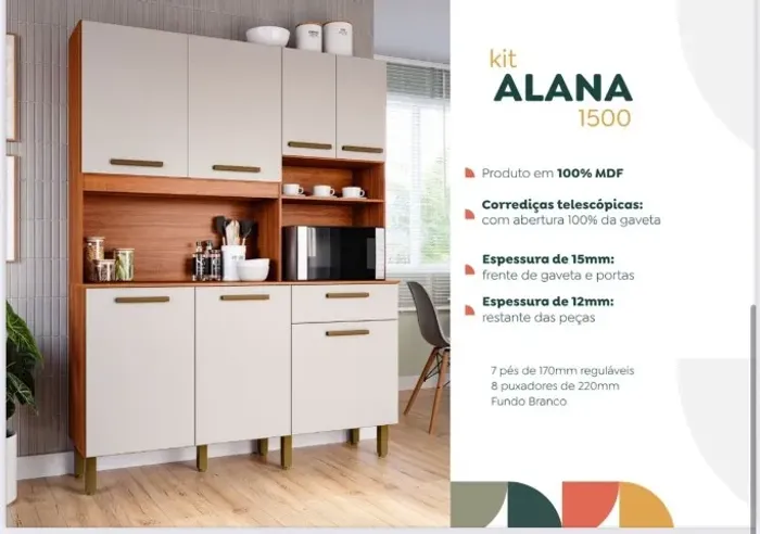 Armário de Cozinha Alana C/ 150cm em 100%MDF