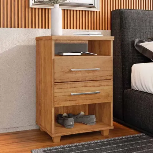 Mesa de Cabeceira Valente Cedro 2 Gavetas Rud Rack - Entrega Rápida! 