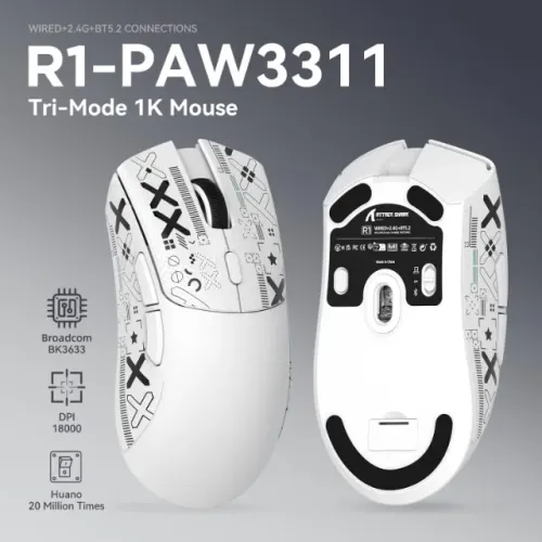 [Novo] Mouse Gamer Attack Shark R1 Superlight, Sem Fio, PAW3311, 18000dpi, 59g, Branco, PC